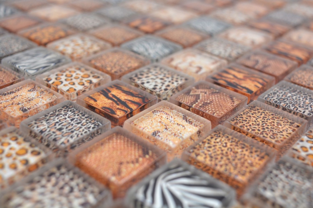 Mosaique Carre Mosaique de verre Wildlife lightbrown Translucide aspect vie sauvage brun clair brillant