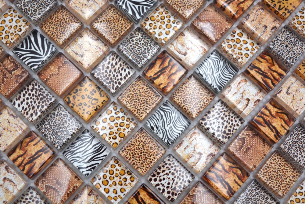 Mosaique Carre Mosaique de verre Wildlife lightbrown Translucide aspect vie sauvage brun clair brillant