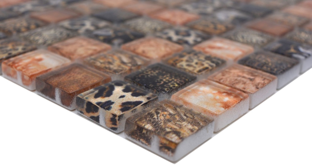 Mosaico Mosaico de vidrio cuadrado Wildlife marron Translucido Wildlife look marron brillante