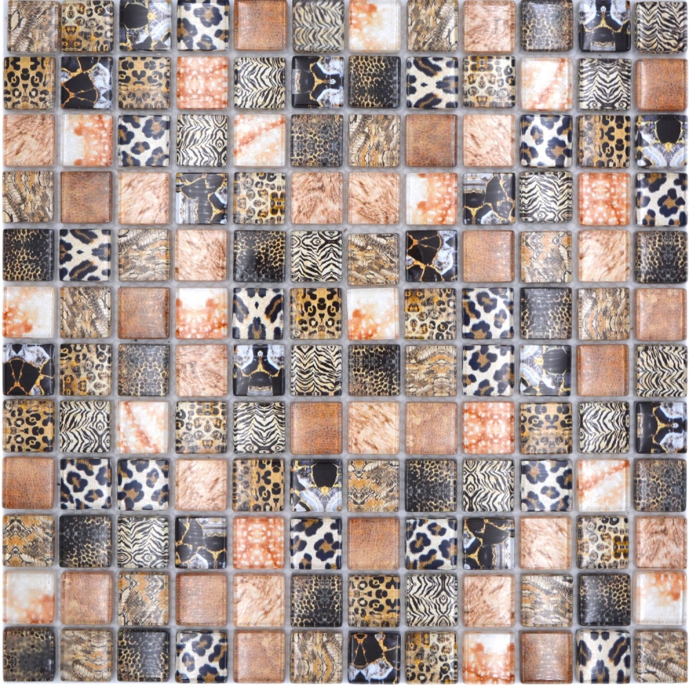 Mosaico Mosaico de vidrio cuadrado Wildlife marron Translucido Wildlife look marron brillante