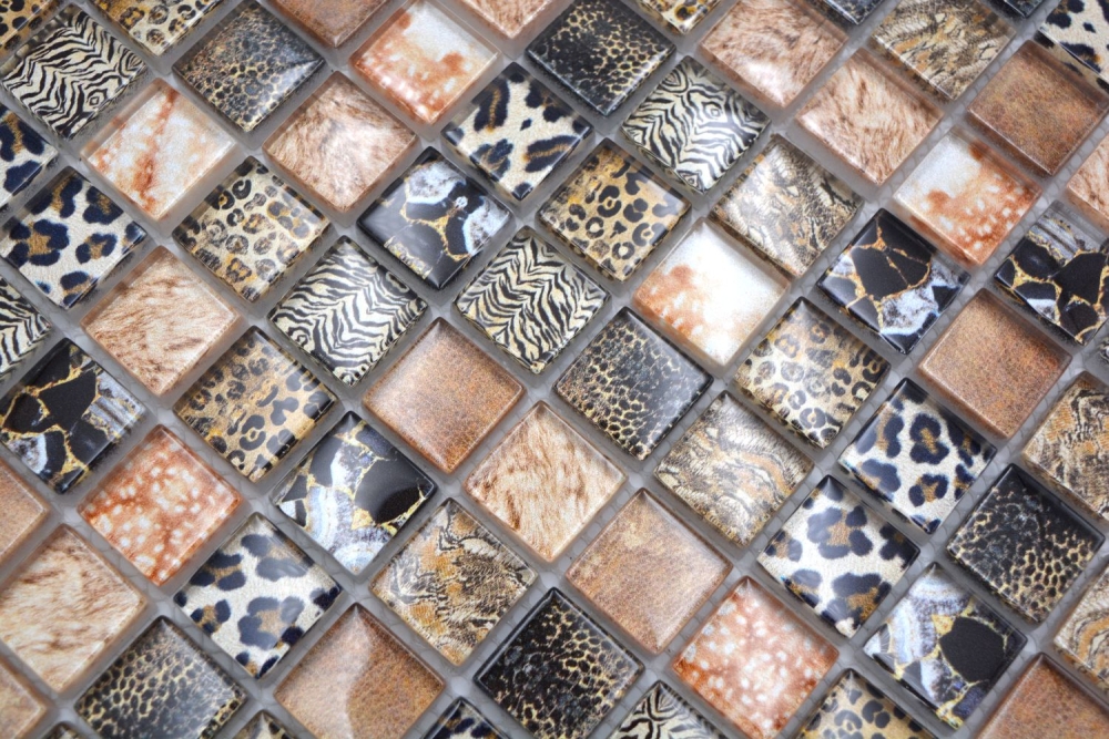 Mosaico Mosaico de vidrio cuadrado Wildlife marron Translucido Wildlife look marron brillante