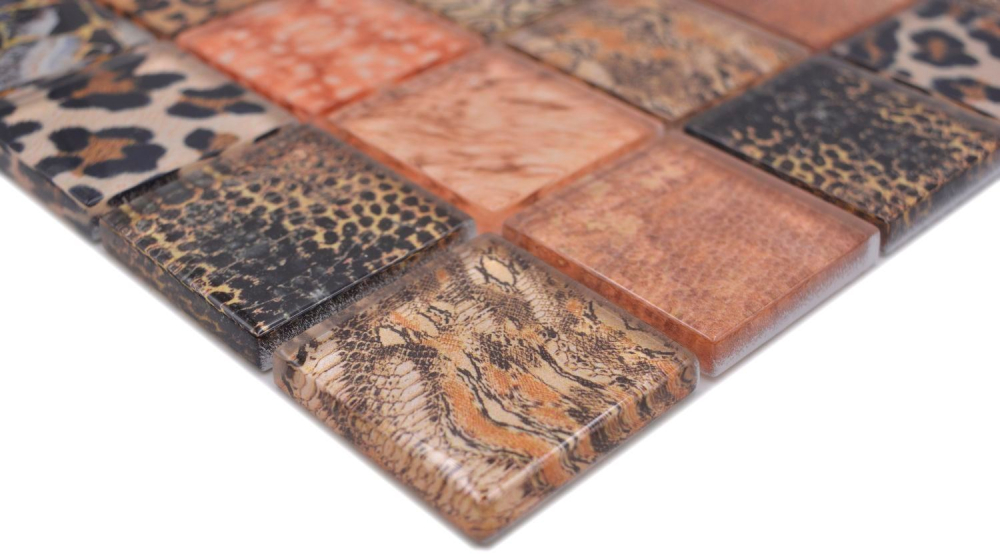 Mosaico Mosaico de vidrio cuadrado Wildlife marron Translucido Wildlife look marron brillante