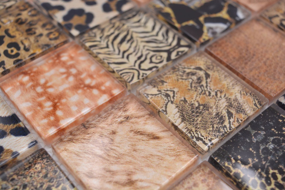 Mosaico Mosaico de vidrio cuadrado Wildlife marron Translucido Wildlife look marron brillante