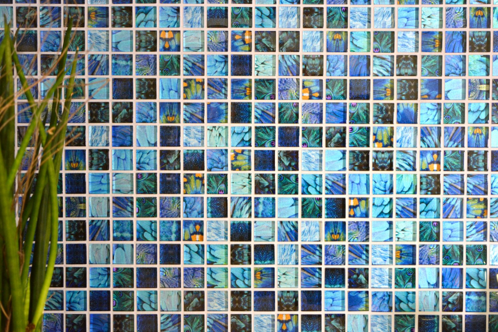 Mosaico Mosaico de vidrio cuadrado Wildlife azul Translucido Wildlife look azul brillante