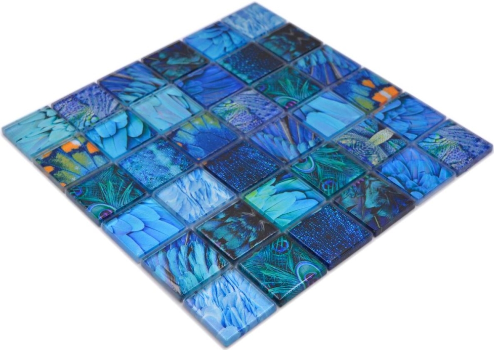 Mosaique Carre Mosaique de verre Wildlife blue translucide aspect vie sauvage bleu brillant