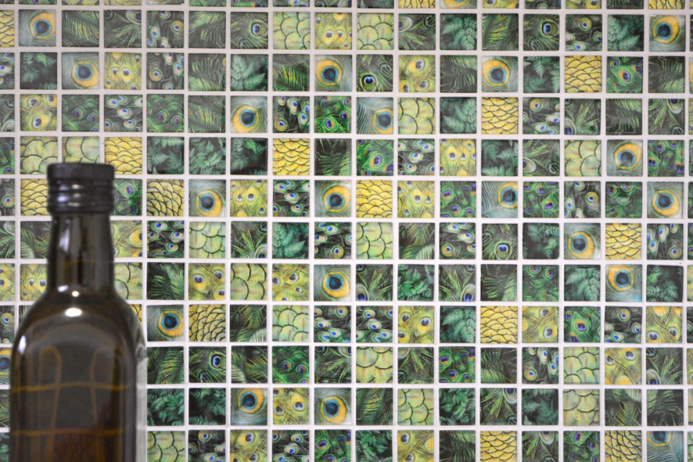 Mosaico cuadrado de vidrio mosaico vida silvestre verde translucido mirada verde brillante