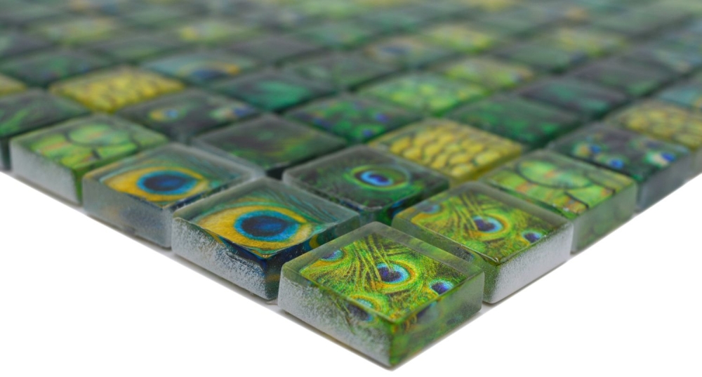Mosaico cuadrado de vidrio mosaico vida silvestre verde translucido mirada verde brillante