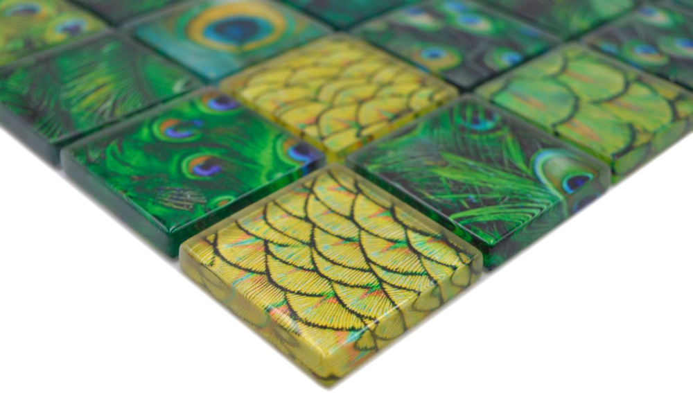 Mosaico cuadrado de vidrio mosaico vida silvestre verde translucido mirada verde brillante
