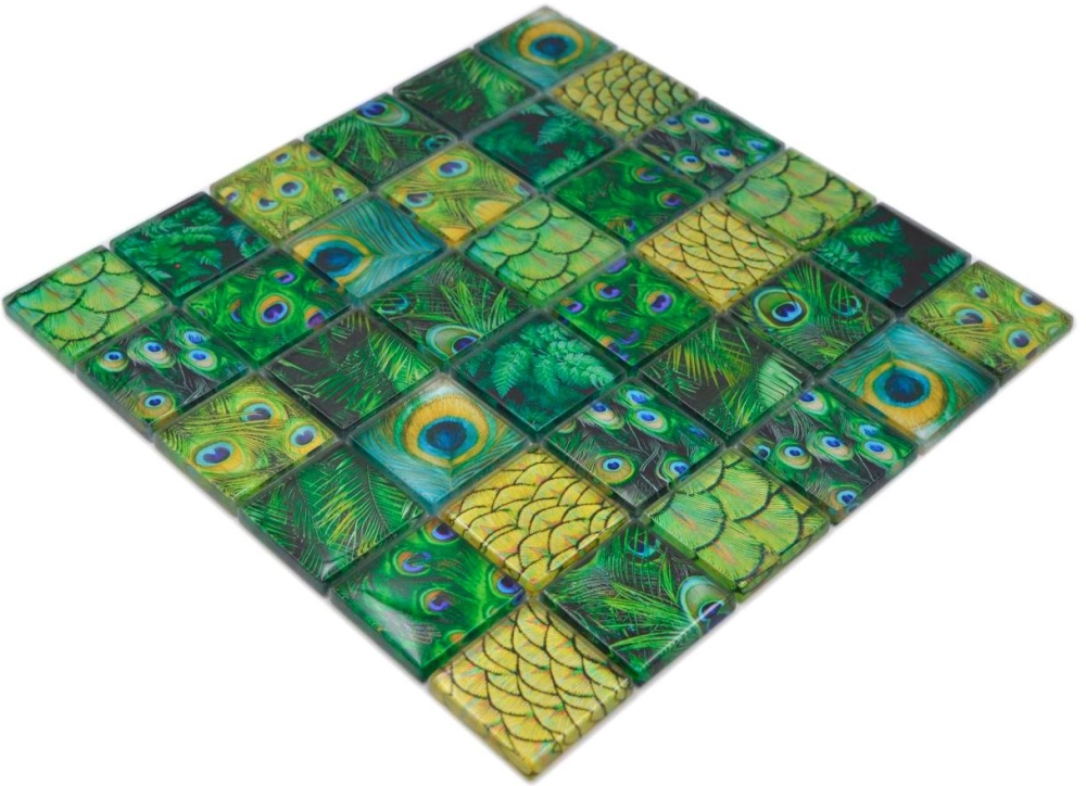 Mosaico cuadrado de vidrio mosaico vida silvestre verde translucido mirada verde brillante