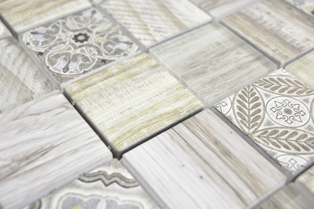Mosaique imitation bois translucide Crystal creme brun brillant - 10 feuilles de mosaique