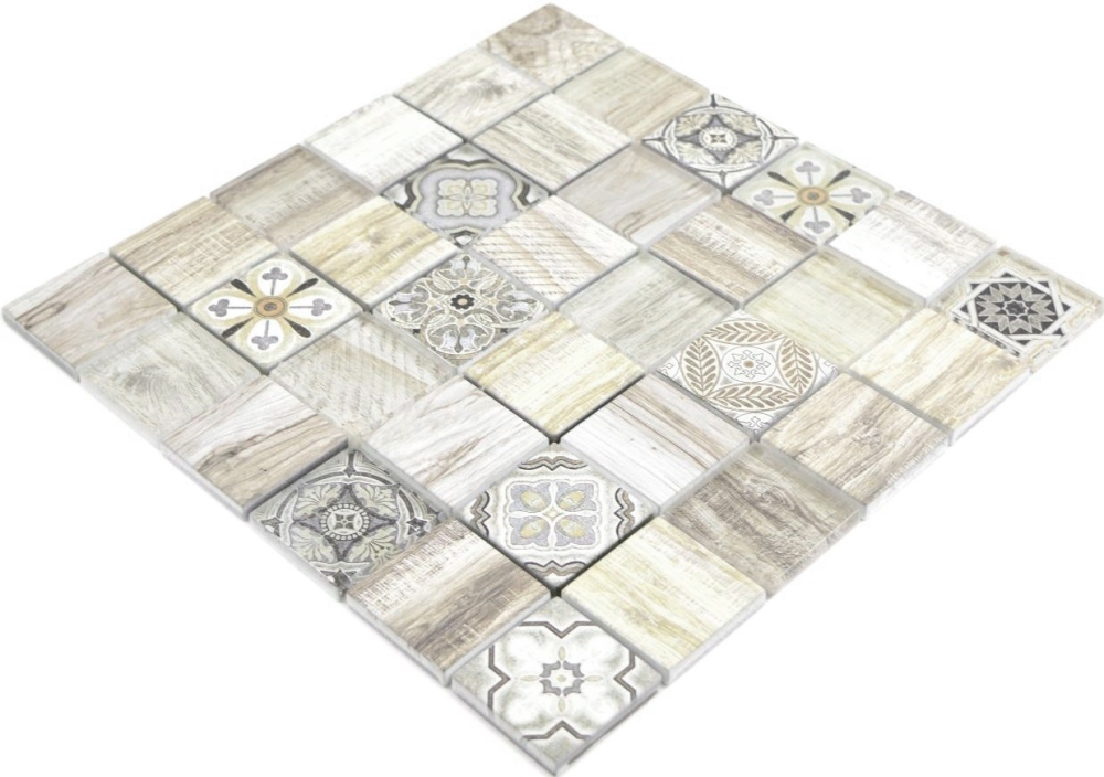 Mosaique imitation bois translucide Crystal creme brun brillant - 10 feuilles de mosaique
