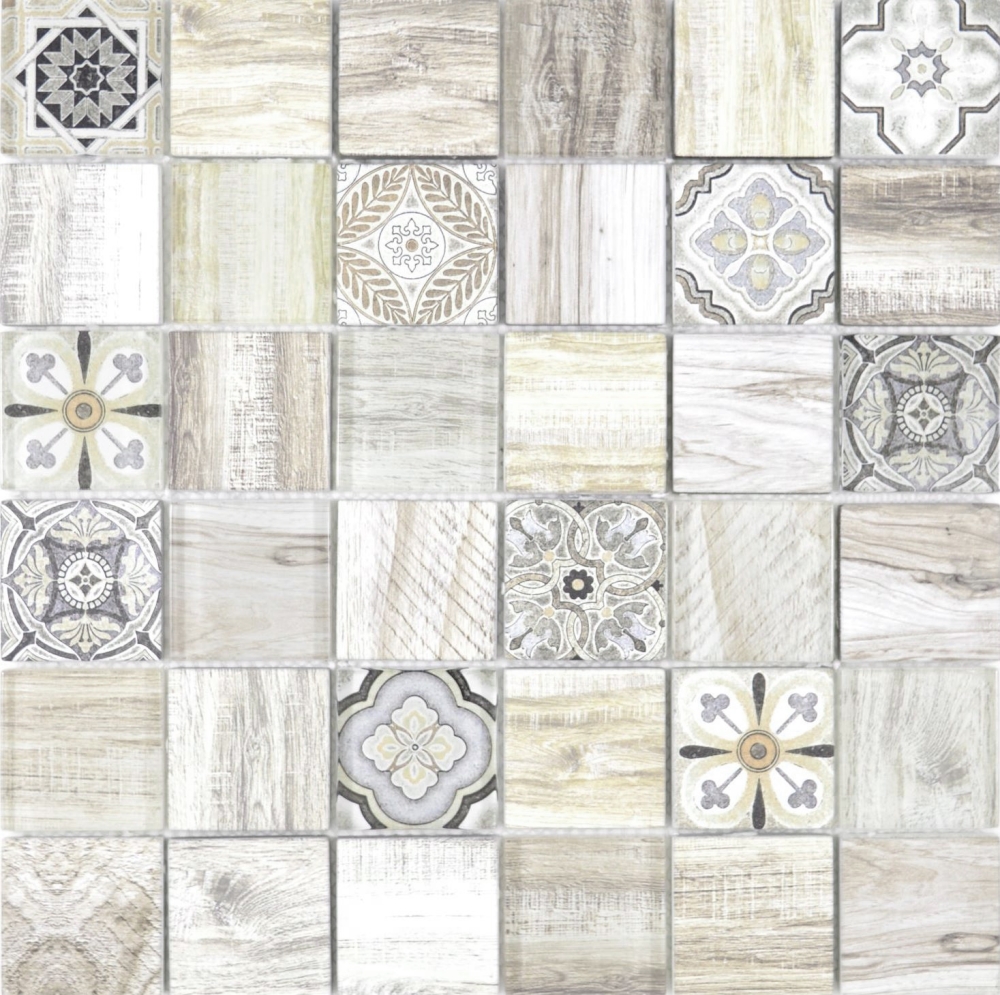 Mosaique imitation bois translucide Crystal creme brun brillant - 10 feuilles de mosaique