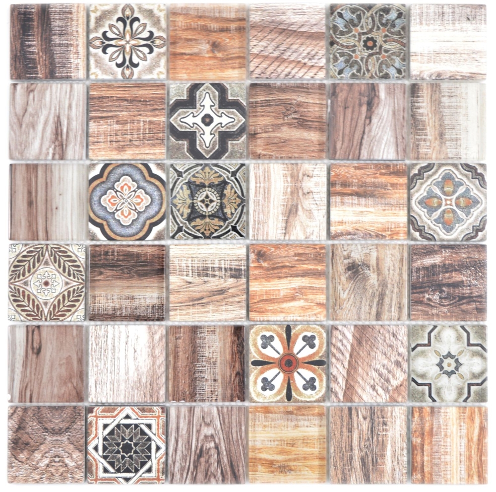 Mosaique imitation bois translucide Crystal brun brillant - 10 feuilles de mosaique