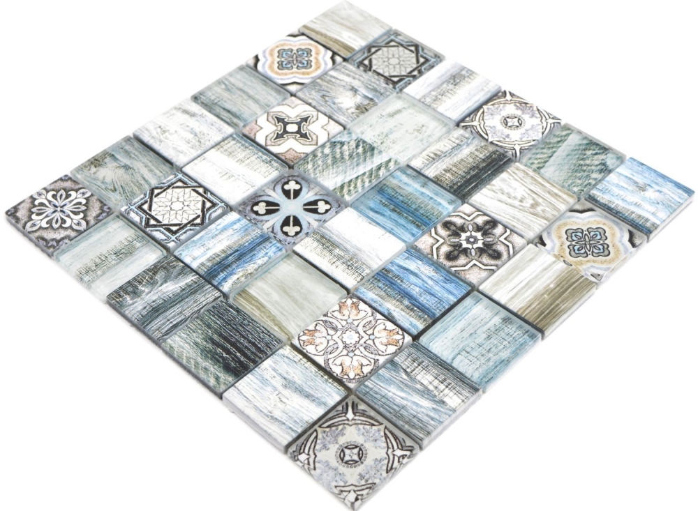 Mosaique Carre Mosaique de verre mix bleu clair translucide aspect bois brillant