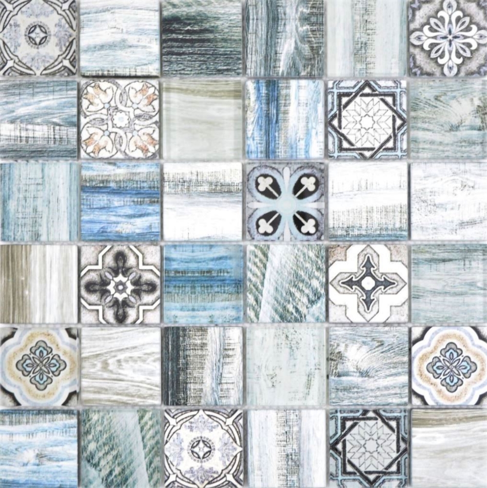 Mosaique imitation bois translucide Crystal bleu clair brillant - 10 feuilles de mosaique