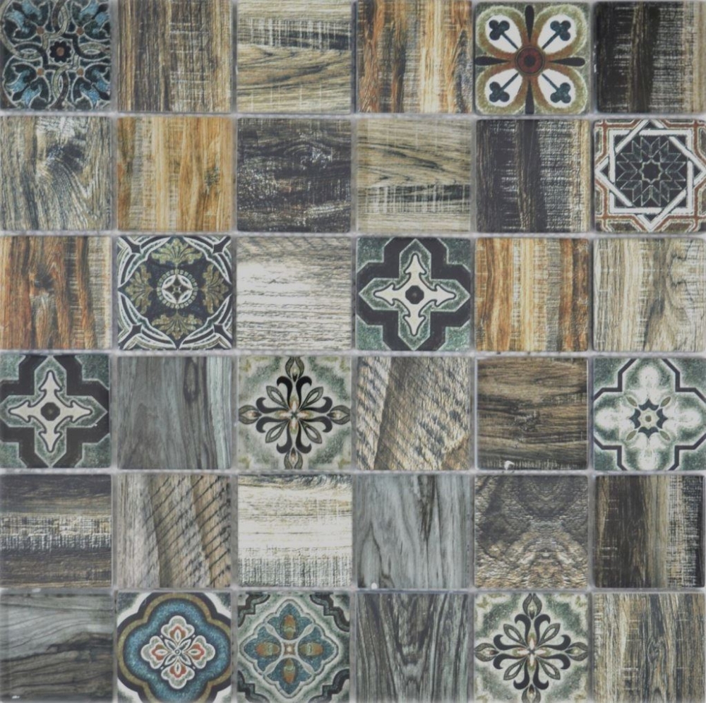 Carreau mosaique Patchwork Beachhouse imitation bois RETRO Vintage bleu vert mur cuisine carrelage salle de bain 160-w500