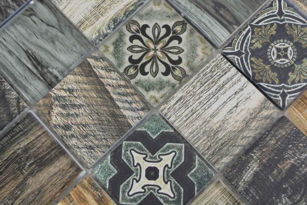 Carreau mosaique Patchwork Beachhouse imitation bois RETRO Vintage bleu vert mur cuisine carrelage salle de bain 160-w500