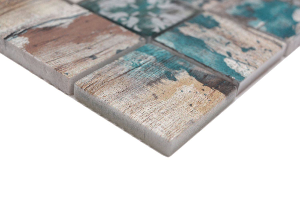 Mosaico quadrato in vetro mix beige petrolio traslucido opaco