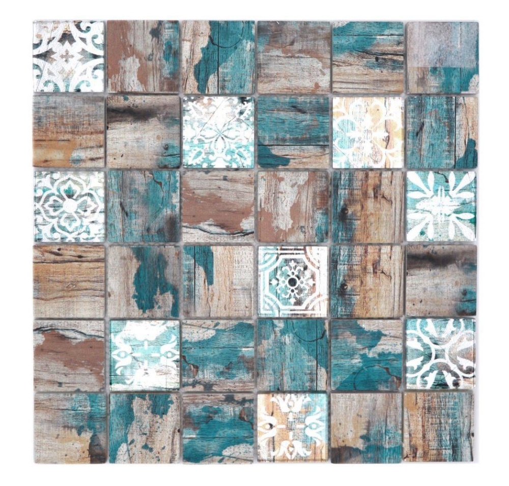 Mosaico quadrato in vetro mix beige petrolio traslucido opaco