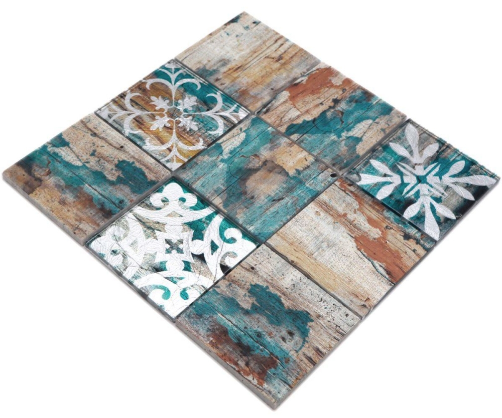 Mosaique Carre Mosaique de verre mix beige petrole translucide mat