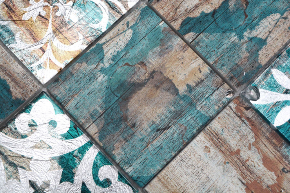 Mosaique Carre Mosaique de verre mix beige petrole translucide mat