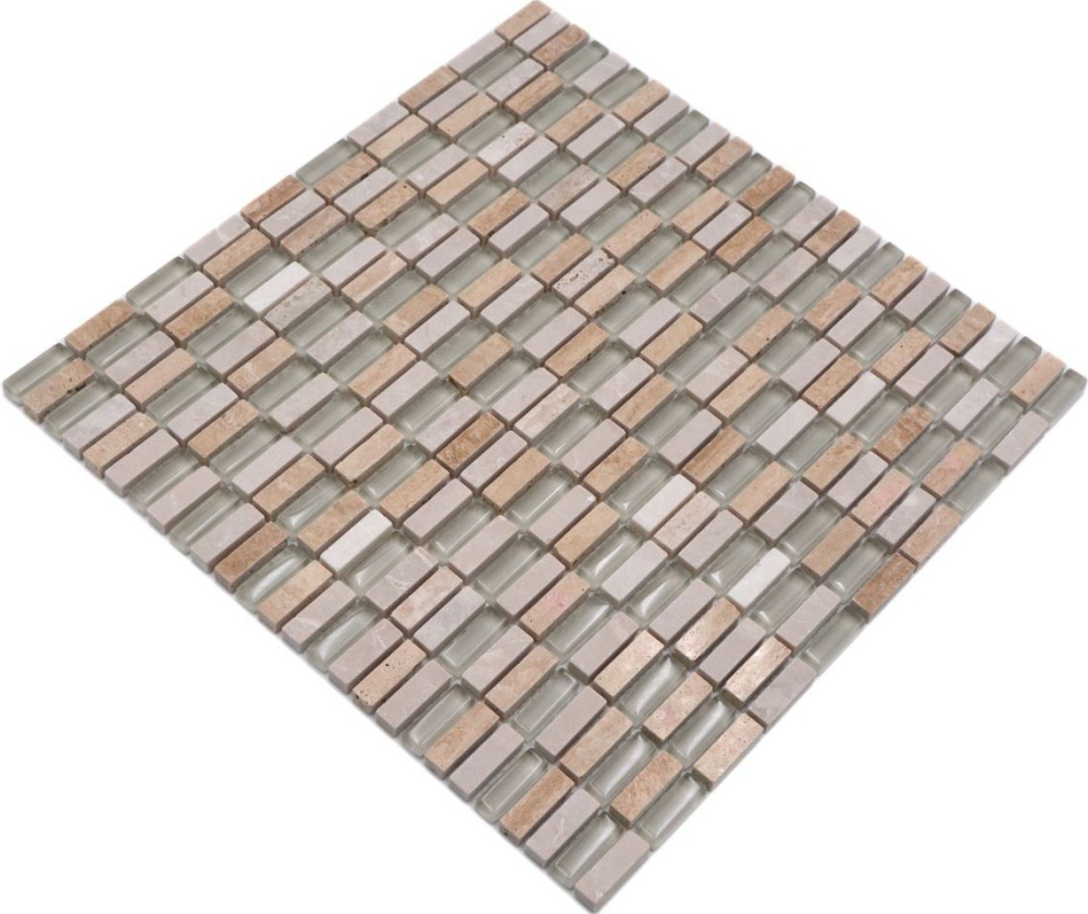Mosaique Optique croisee Mix pierre translucide beige brillant - 10 feuilles de mosaique
