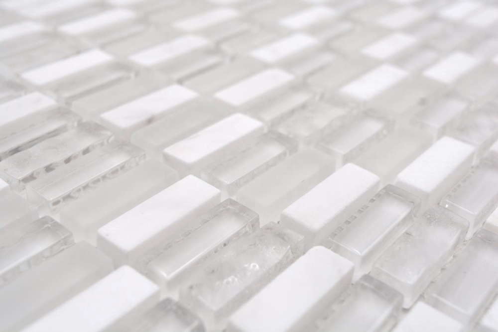 Batonnets de mosaque de verre pierre mix blanc mat mix translucide optique croise brillant