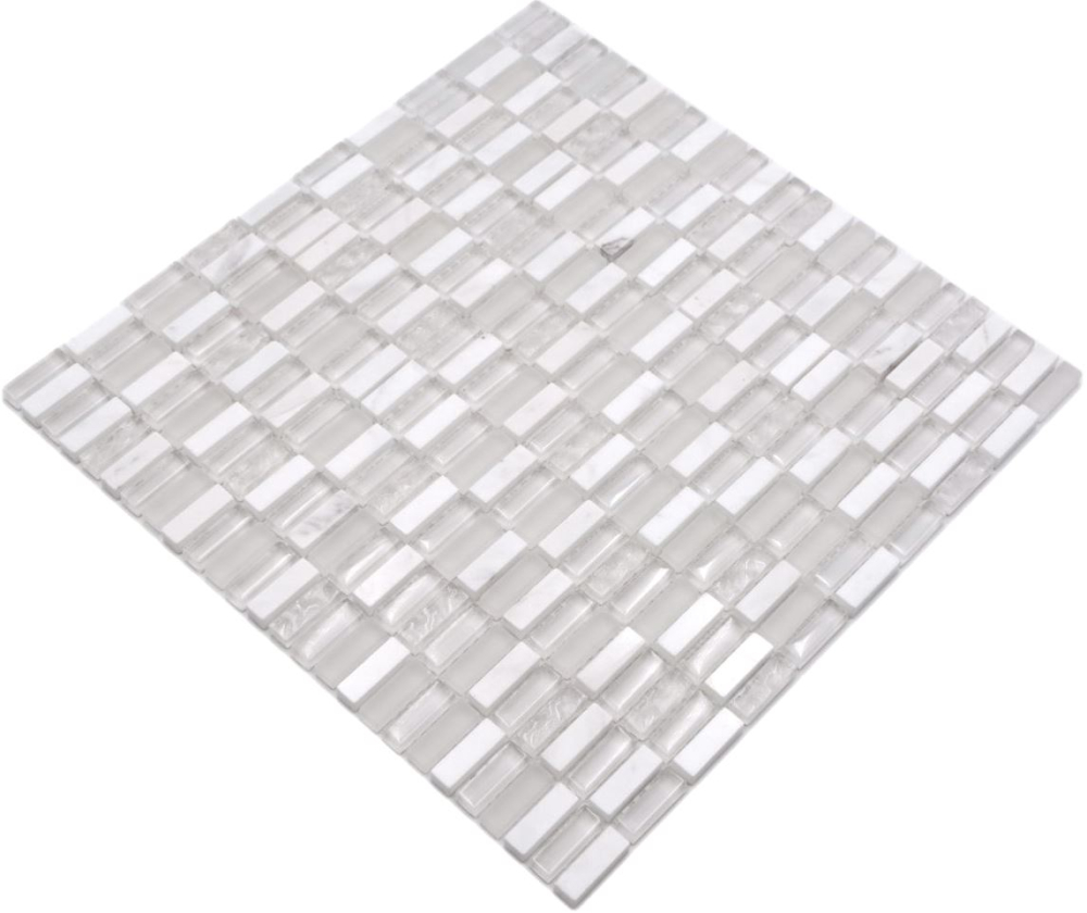 Batonnets de mosaque de verre pierre mix blanc mat mix translucide optique croise brillant