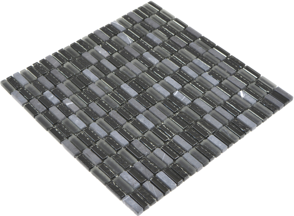 Batonnets de mosaique de verre pierre mix gris mat noir mix translucide aspect croise brillant