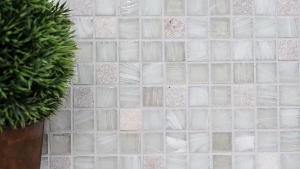 Mosaique Carre Mosaique de verre Pierre mix Cream blanc Mix translucide aspect strie brillant