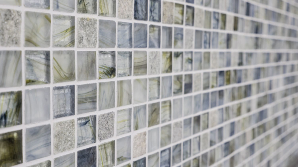 Mosaique Carre Mosaique de verre Pierre mix Cream gris clair Mix translucide aspect strie brillant