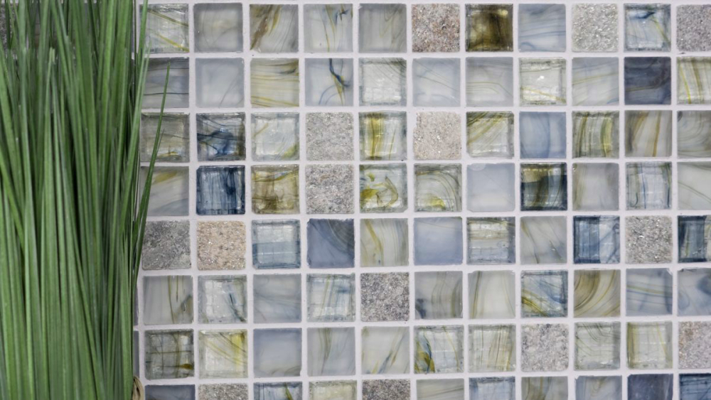 Mosaique Carre Mosaique de verre Pierre mix Cream gris clair Mix translucide aspect strie brillant