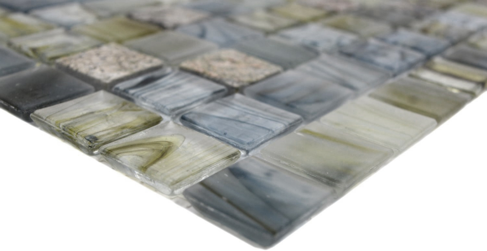 Mosaique Carre Mosaique de verre Pierre mix Cream gris clair Mix translucide aspect strie brillant