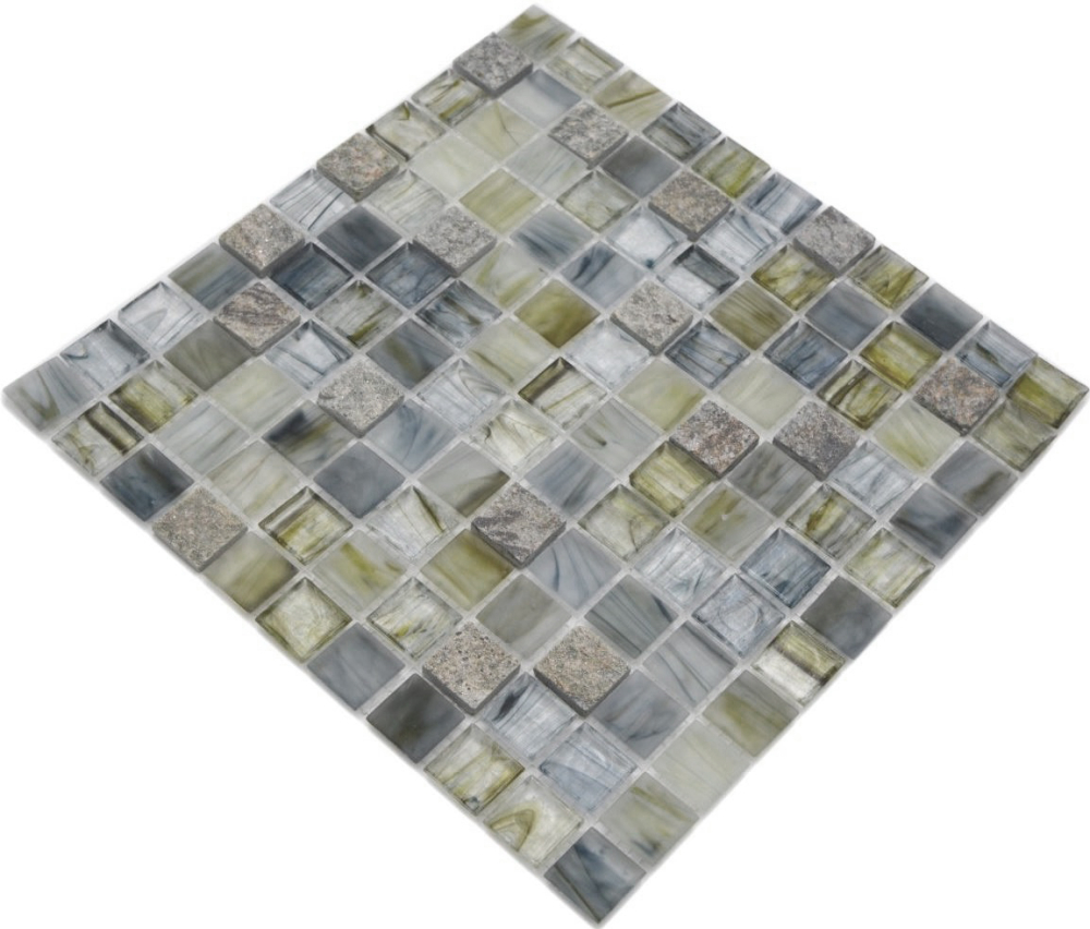 Mosaique Carre Mosaique de verre Pierre mix Cream gris clair Mix translucide aspect strie brillant