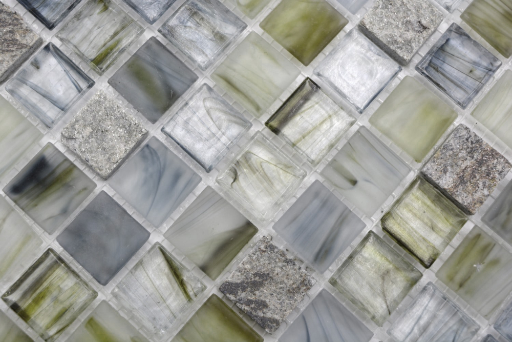 Mosaique Carre Mosaique de verre Pierre mix Cream gris clair Mix translucide aspect strie brillant