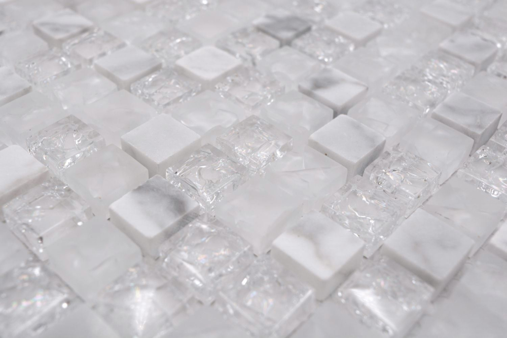 Mosaico cuadrado de vidrio mosaico de piedra mezcla blanca mezcla translucida brillante