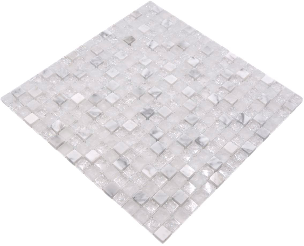 Mosaico cuadrado de vidrio mosaico de piedra mezcla blanca mezcla translucida brillante