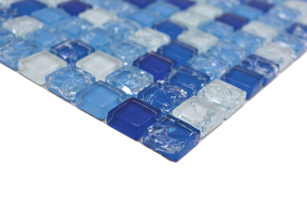 Glasmosaik Mosaikfliese gebrochen weiss Blau