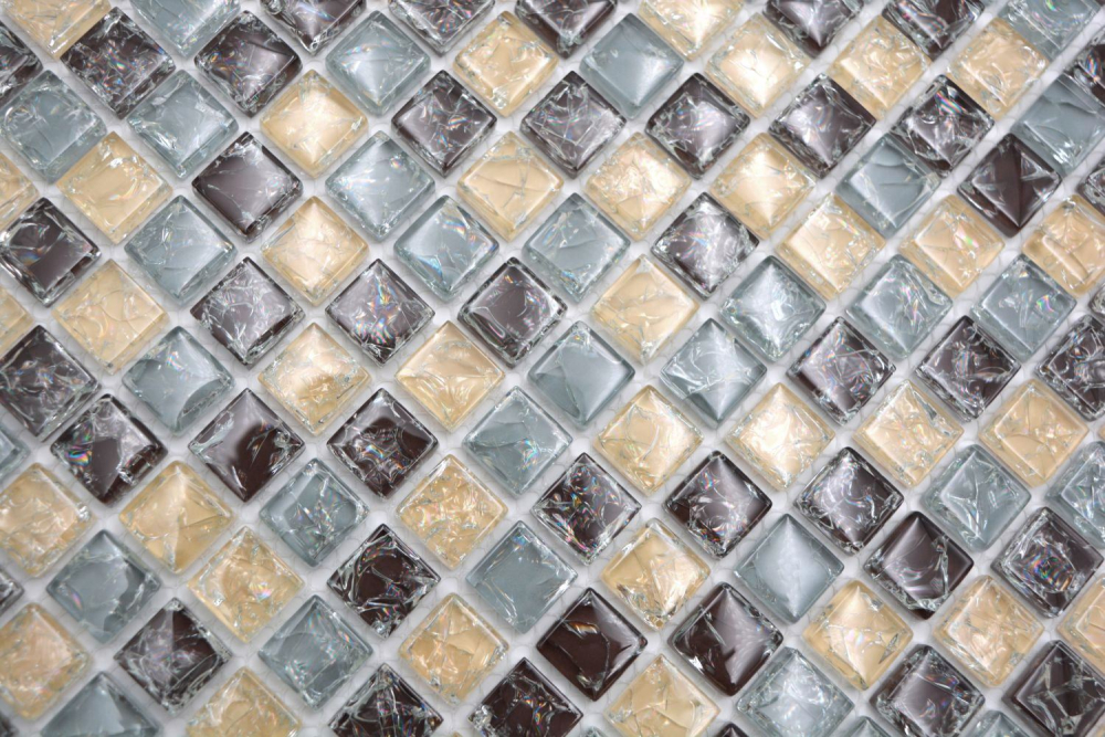 Mosaique Carre Mosaique de verre mix blue beige brown Translucide bleu marron brillant