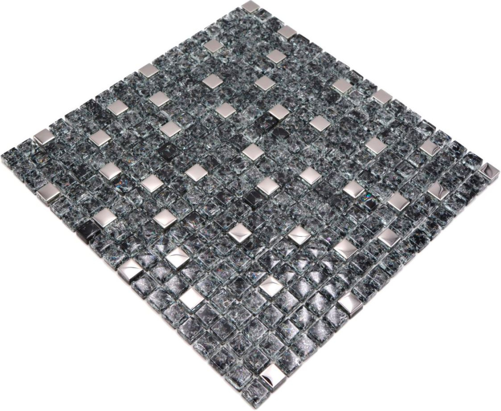 Mosaik Quadrat Glasmosaik mix EP schwarz silber Transluzent glänzend