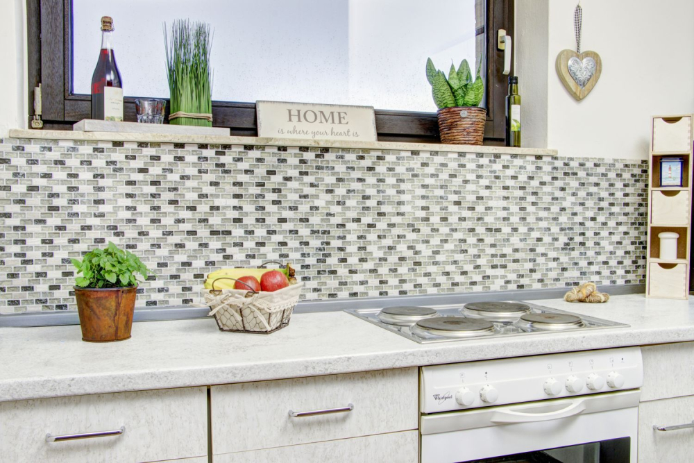Mosaique Brick Mosaique de verre Pierre mix gris-vert Mix translucide aspect maconnerie brillant
