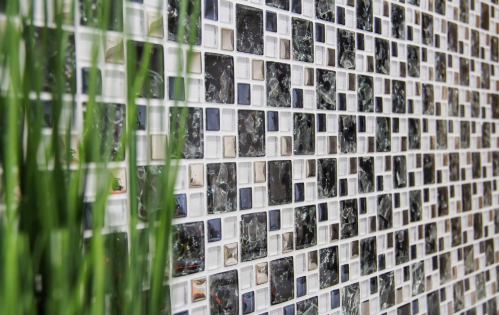 Mosaique de verre Carreau de mosaique acier inoxydable noir argent combinaison mur salle de bain - 88-k1499