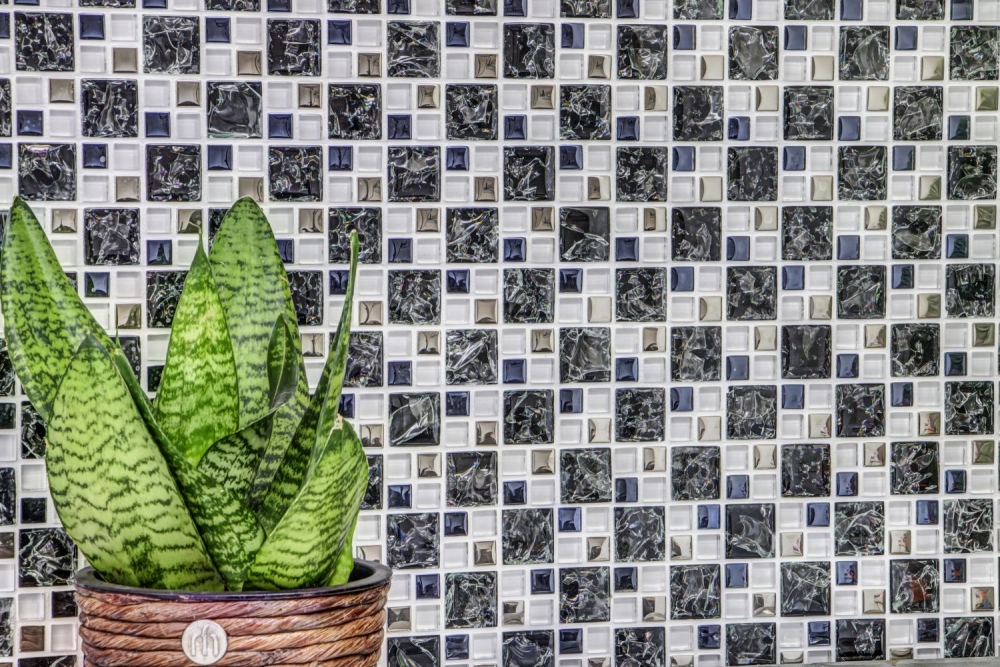 Mosaique de verre Carreau de mosaique acier inoxydable noir argent combinaison mur salle de bain - 88-k1499