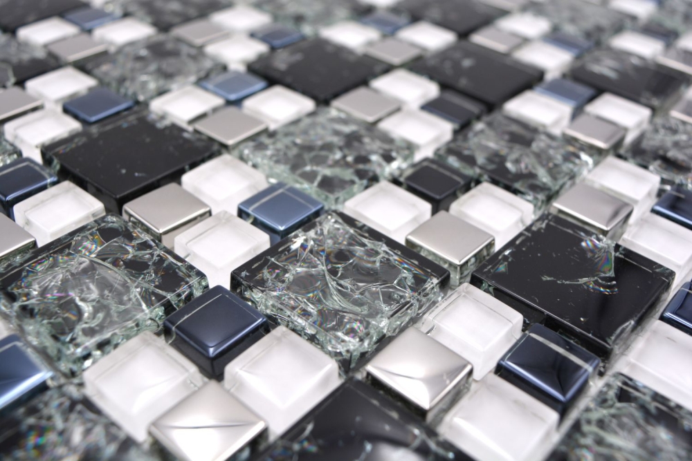 Mosaique de verre Carreau de mosaique acier inoxydable noir argent combinaison mur salle de bain - 88-k1499