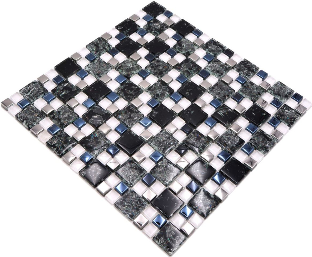 Mosaik Kombination Glasmosaik mix EP schwarz klar silber Transluzent Kombinationsoptik glänzend