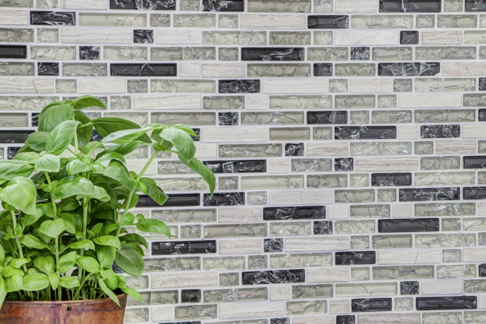 Mosaique composite Mosaique de verre Pierre mix gris-gris Mix translucide aspect maconnerie brillant