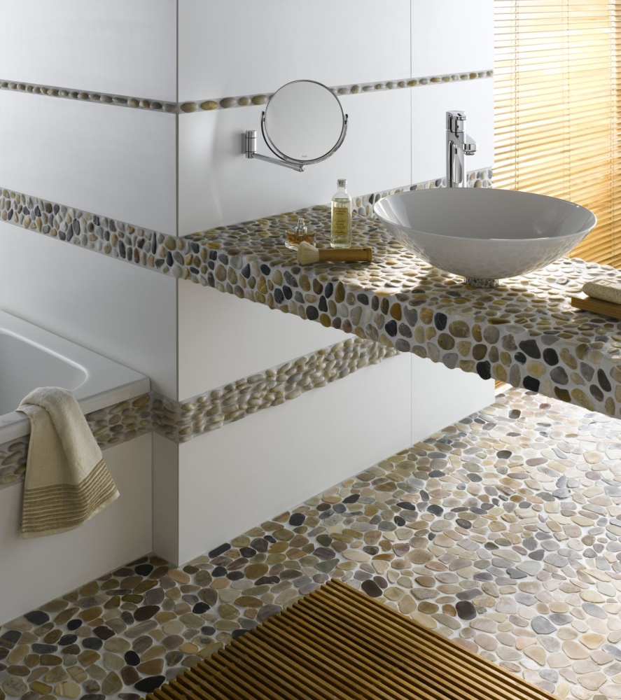 Mosaico guijarro corte mezcla beige gris rojo fluor guijarro aspecto guijarro mate