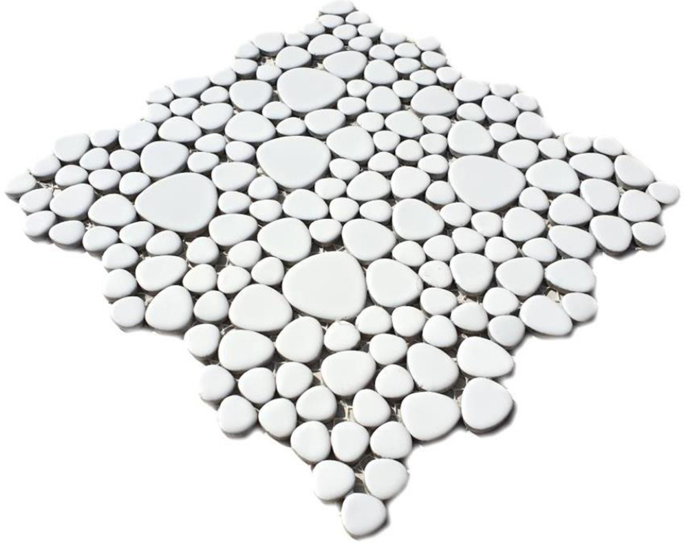 Mosaico guijarro uni blanco brillante ceramica aspecto guijarro