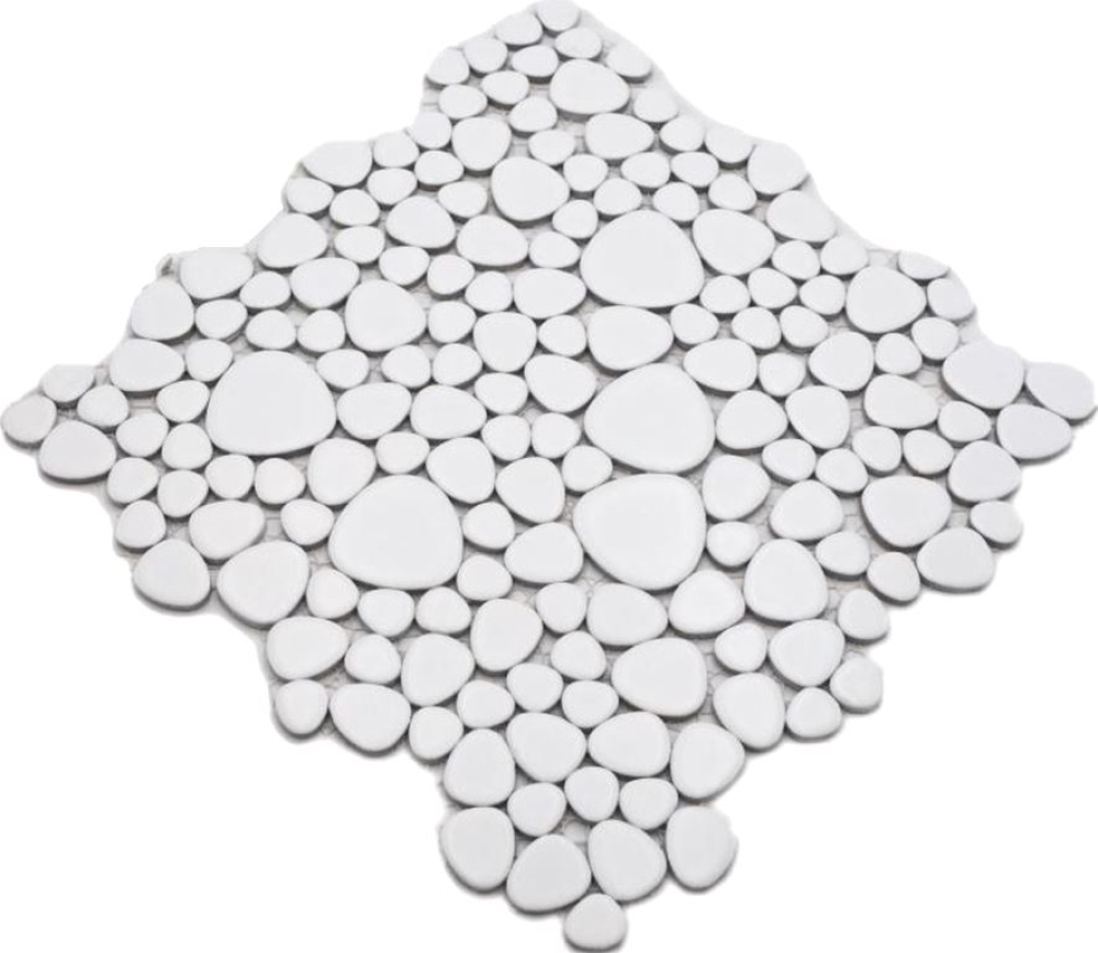 Mosaico guijarro uni blanco mate ceramica aspecto guijarro