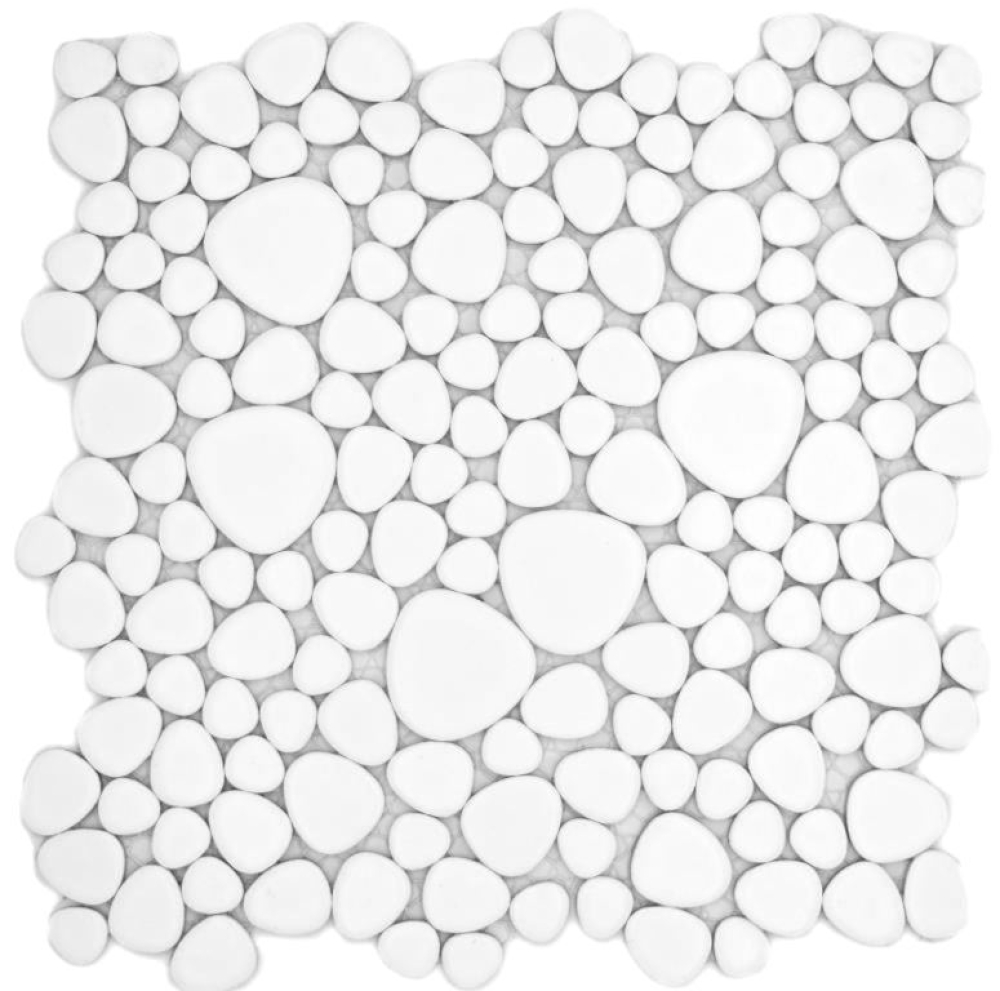 Mosaico guijarro uni blanco mate ceramica aspecto guijarro